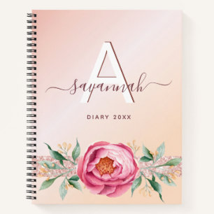 Dagelijks monogram roos goudroze glitter modern notitieboek