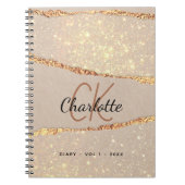 Dagelijks roos goud glitter agate marmer monogram notitieboek (Voorkant)