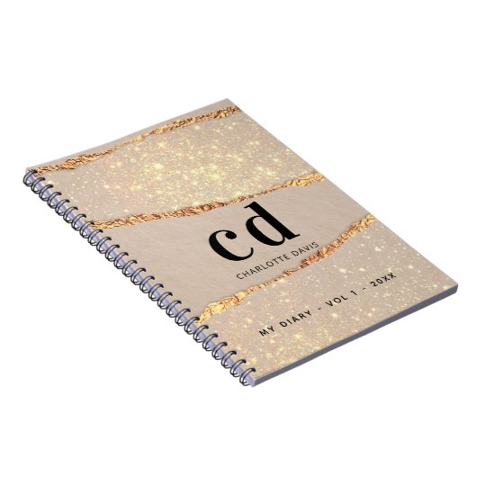 Dagelijks roos goud glitter agate marmer monogram  notitieboek (Rechterzijde)