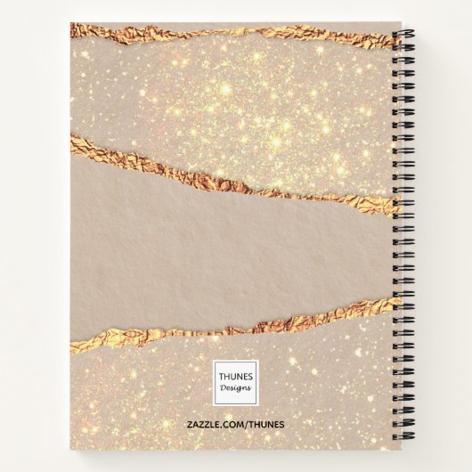 Dagelijks roos goud glitter agate marmer monogram notitieboek (Achterkant)