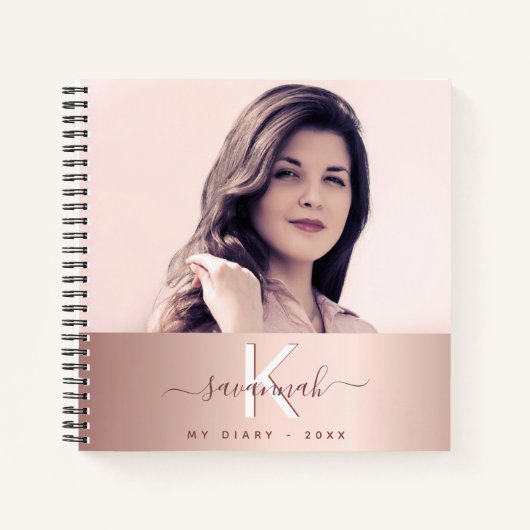 Dagelijks roos goudroze aangepaste fotomonogram notitieboek (Voorkant)