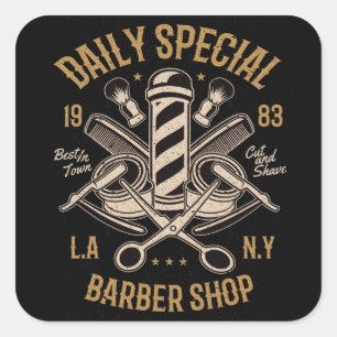Dagelijks Speciaal Barber Shop LA NY Cut and Shave Vierkante Sticker