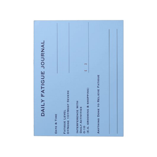 Dagelijks vermoeidheidsjournaal (hemelsblauw) notitieblok (Linkerzijde)