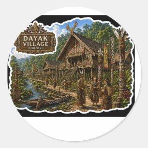 DAGELIJKSE DAYAK DORP BORNEO STAM CULTUUR STICKER