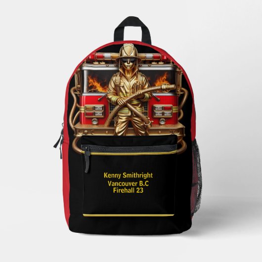 Dagelijkse helden gouden brandweerman bedrukte rugzak (Voorkant)