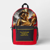 Dagelijkse helden gouden brandweermannen bellen bedrukte rugzak (Voorkant)