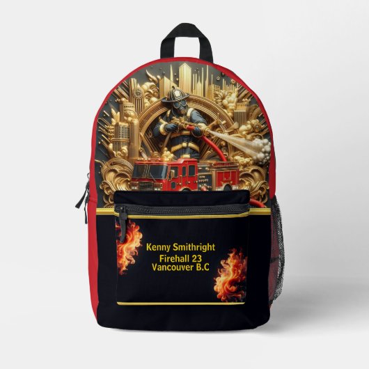 Dagelijkse helden stad brandweerlieden gouden uur bedrukte rugzak (Voorkant)