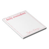 Dagelijkse herinneringen eenvoudig aangepast rood notitieblok (Schuin)