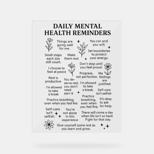 Dagelijkse herinneringen voor geestelijke gezondhe acryl bord (Voorkant)