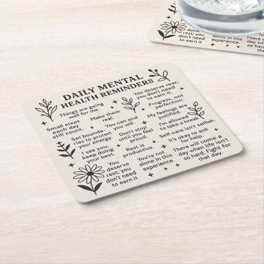 Dagelijkse herinneringen voor geestelijke gezondhe kartonnen onderzetters (Schuin)