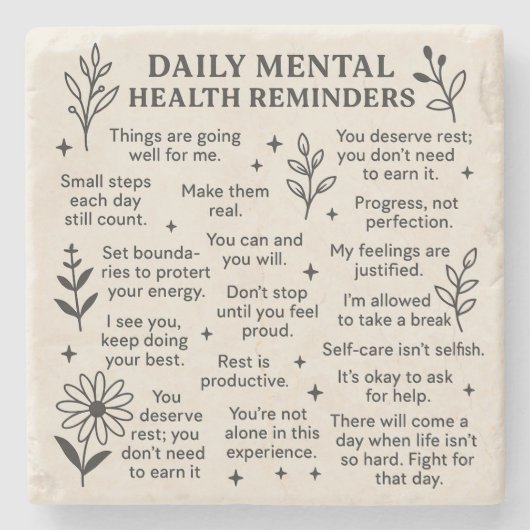 Dagelijkse herinneringen voor geestelijke gezondhe stenen onderzetter (Voorkant)