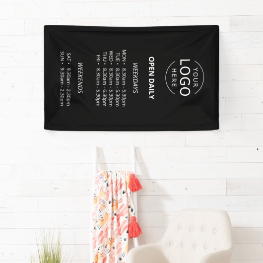 Dagelijkse openingstijden Uw Logo Winkel tekenen Spandoek (Insitu)