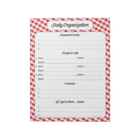 Dagelijkse organisatie - Notitieblok Red Gingham (Linkerzijde)