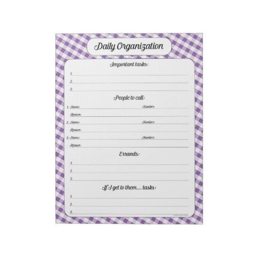 Dagelijkse organisatie - Paars Notitieblok Gingham (Linkerzijde)