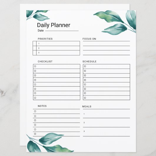 Dagelijkse Planner afdrukbare Sjabloon (Voorkant / Achterkant)