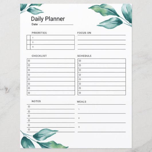 Dagelijkse Planner afdrukbare Sjabloon (Voorkant)