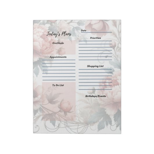 Dagelijkse Planner Dusty Peony Floral Design Notitieblok (Linkerzijde)