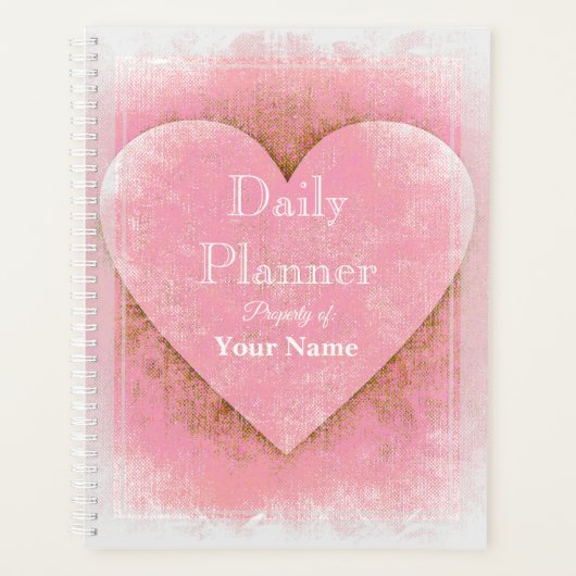 Dagelijkse planner met roze vervaagde hartontwerp (Voorkant)