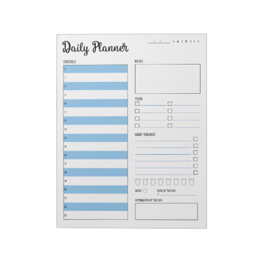 Dagelijkse planner met zondag begin (blauw) 8,5 x  notitieblok (Linkerzijde)