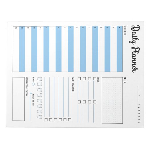 Dagelijkse planner met zondag begin (blauw) 8,5 x notitieblok (Voorkant)