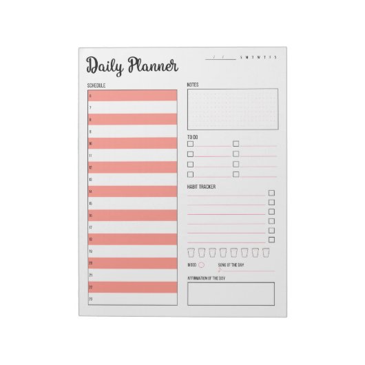 Dagelijkse planner met zondag begin (roze) 8,5 x 1 notitieblok (Linkerzijde)