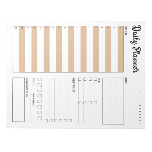 Dagelijkse planner met zondag start (beige) 8,5 x  notitieblok (Voorkant)
