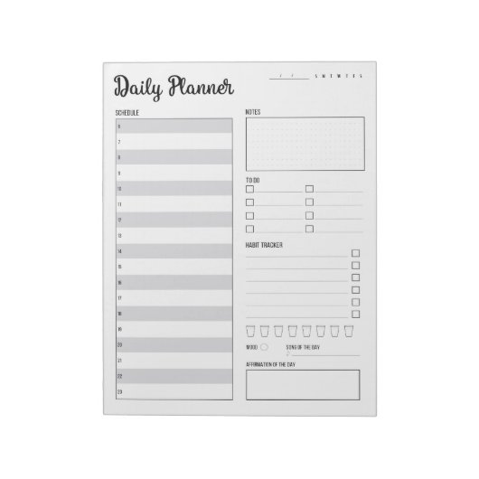 Dagelijkse planner met zondag start (grijs) 8,5 x  notitieblok (Linkerzijde)
