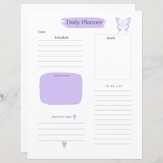 Dagelijkse planner pagina te doen lijst Mauve (Voorkant / Achterkant)