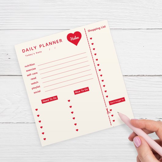 Dagelijkse planner Rood hartjes notitieblok met na
