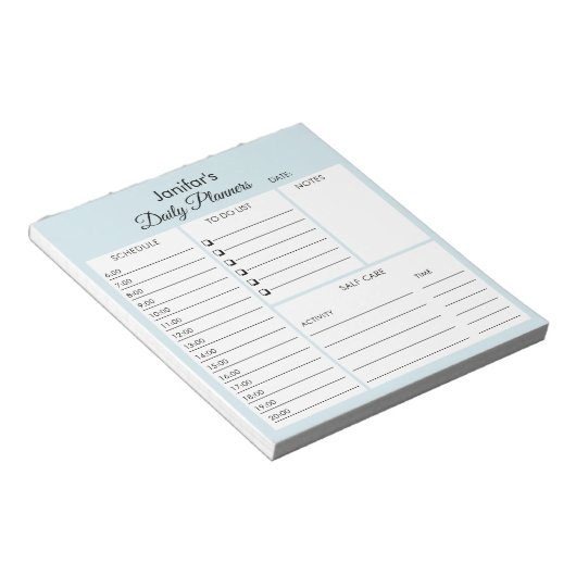 Dagelijkse planner script lichtblauw notitieblok (Schuin)