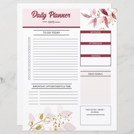 dagelijkse planner Sjabloon (Voorkant / Achterkant)