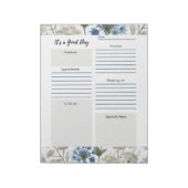 Dagelijkse planner taupe blauwe bloem notitieblok (Linkerzijde)
