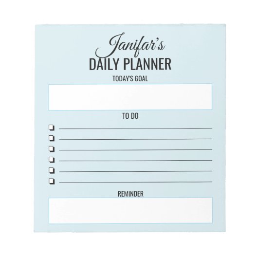 Dagelijkse planner To Do Script Blush Blauwe Notit Notitieblok (Voorkant)