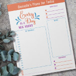 Dagelijkse Planner voor elke dag Notities van de D Notitieblok<br><div class="desc">Aangepaste Daily Planner in oranje blauw en violet met secties voor uw planning,  notities,  doelen en herinneringen. Het wordt geschreven met een motivatie citaat.. "Elke dag is een nieuw begin". Dit notitieblok wordt op elke pagina afgedrukt om je 40 dagen lang te houden.</div>