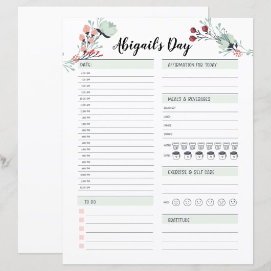 Dagelijkse planner voor tijdblokken van 6 uur 's o (Voorkant / Achterkant)