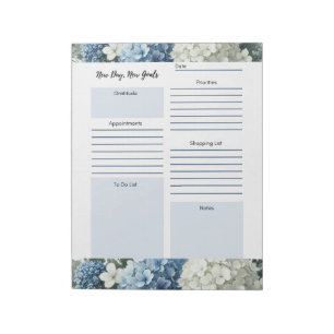 Dagelijkse Planner Wit Blauw Bloemen Notitieblok