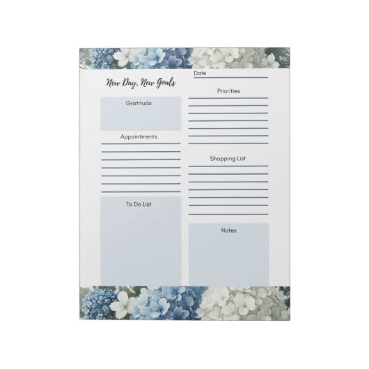 Dagelijkse planner wit blauwe bloemen notitieblok (Linkerzijde)