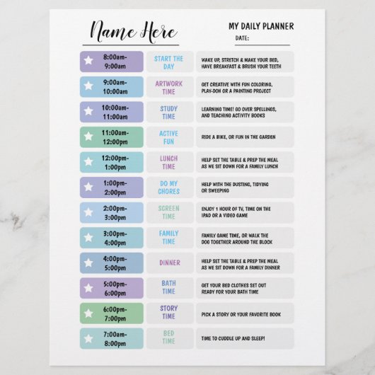 Dagelijkse plannerkaart voor kinderen schema ster  flyer (Voorkant)