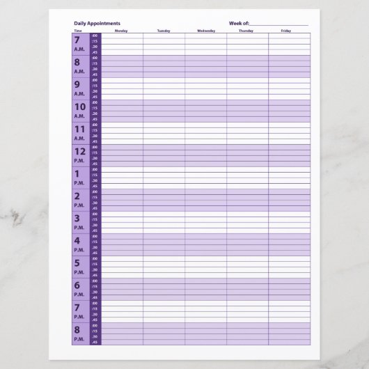 Dagelijkse planning voor benoeming | PAARS (Achterkant)