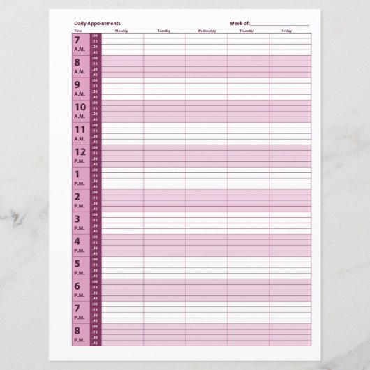 Dagelijkse planning voor benoeming | Roze (Achterkant)