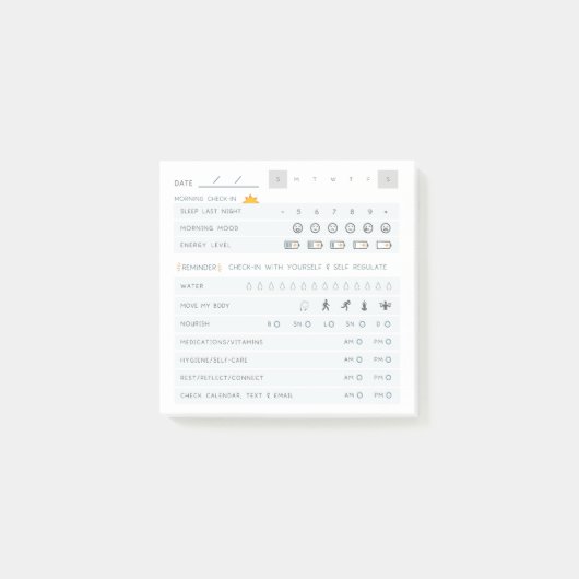 Dagelijkse Self Care Check-in ADHD Neurodivergent Post-it® Notes (Voorkant)
