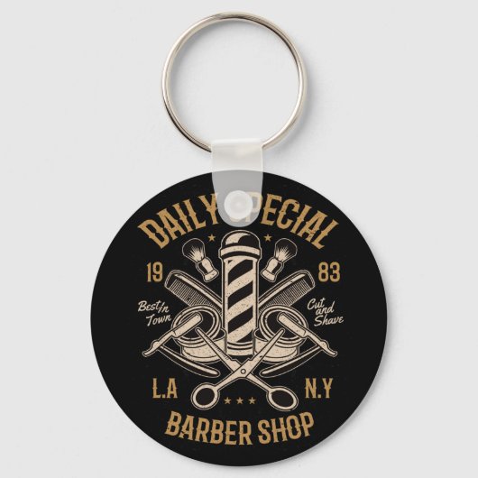 Dagelijkse speciale Barber Shop LA NY Cut and Shav Sleutelhanger (Voorkant)