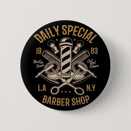Dagelijkse speciale Barber-winkel knippen en slakk Ronde Button 5,7 Cm (Voorkant)