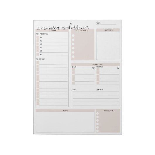 Dagelijkse taken planner organizer monogram notitieblok (Linkerzijde)