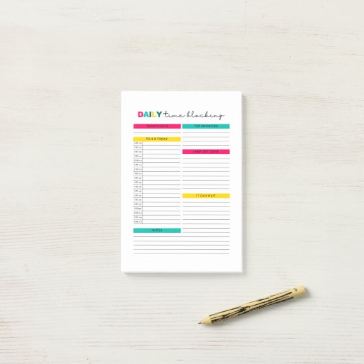 Dagelijkse tijdblokkeerplanner post-it® notes (Op bureau)