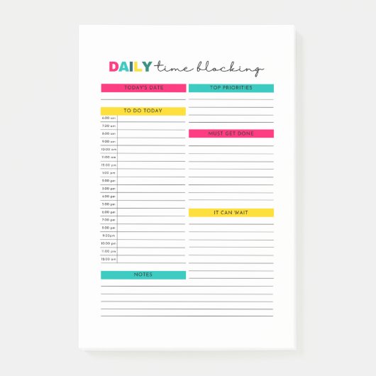 Dagelijkse tijdblokkeerplanner post-it® notes (Voorkant)