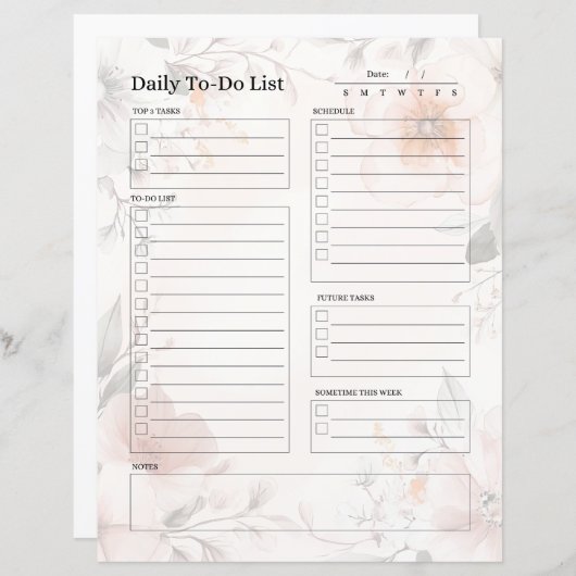 Dagelijkse to-do lijstpagina (bloemenontwerp) (Voorkant / Achterkant)