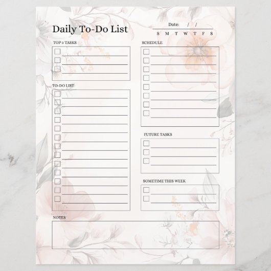 Dagelijkse to-do lijstpagina (bloemenontwerp) (Voorkant)