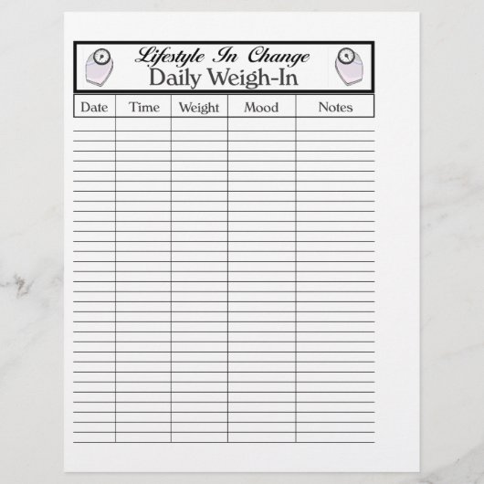 Dagelijkse Weigh-In pagina, voor verandering in le Flyer (Achterkant)