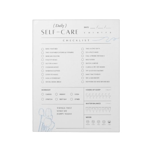 Dagelijkse zelfzorgchecklist notitieblok (Linkerzijde)